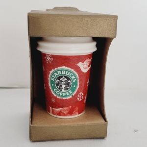 Starbucks Christmas Ornament miniature ceramic coffee cup 2008